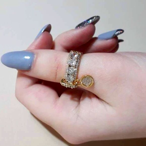 18K YELLOW PLATED OVER STERLING SILVER DIAMOND CHARM RING - Picture 4 of 6